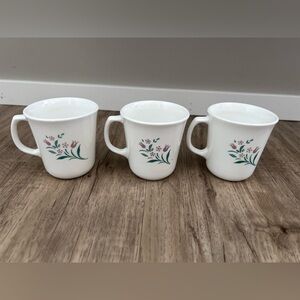 Vintage Corning Rosemarie purple tulip and green foliage design Set of 3 tea